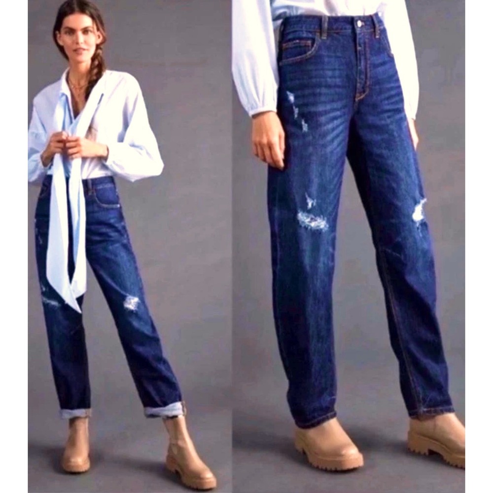 Pilcro The Bow Boyfriend Jeans Womens Size 26 Dark Wash Distressed Crop Slouchy